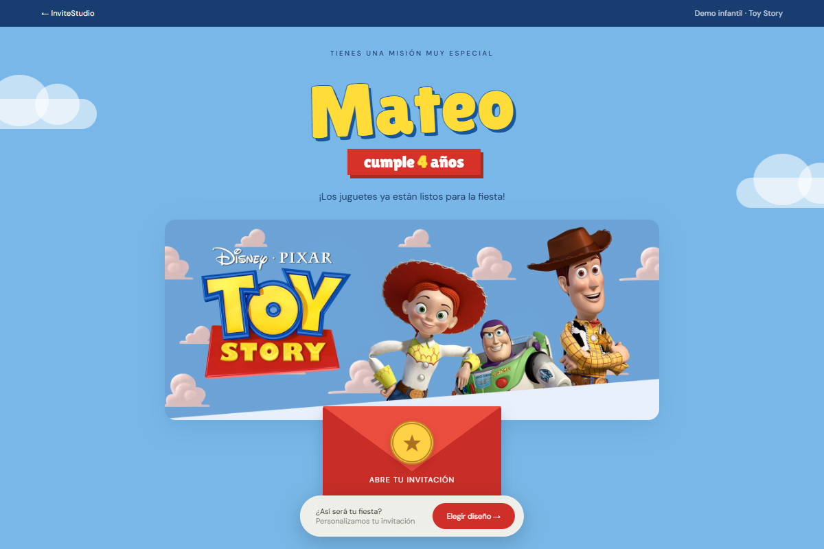 Invitaciones infantiles de Toy Story